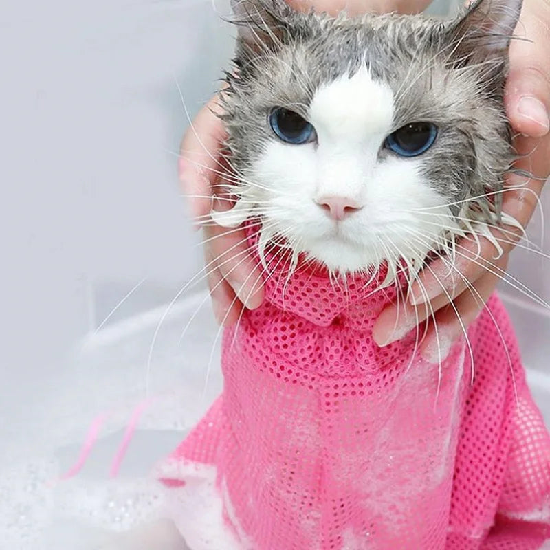 Cat Grooming Shower Bag – Adjustable Mesh Restraint Bag for Bathing, Nail Trimming & Grooming, Helps Prevent Scratching.