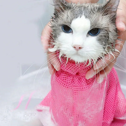 Cat Grooming Shower Bag – Adjustable Mesh Restraint Bag for Bathing, Nail Trimming & Grooming, Helps Prevent Scratching.