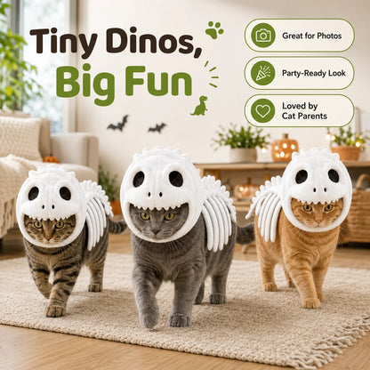 Glow-in-the-Dark Dinosaur Skeleton Pet Costume – Plush Hooded Halloween Cosplay Outfit for Cats & Small Dogs.