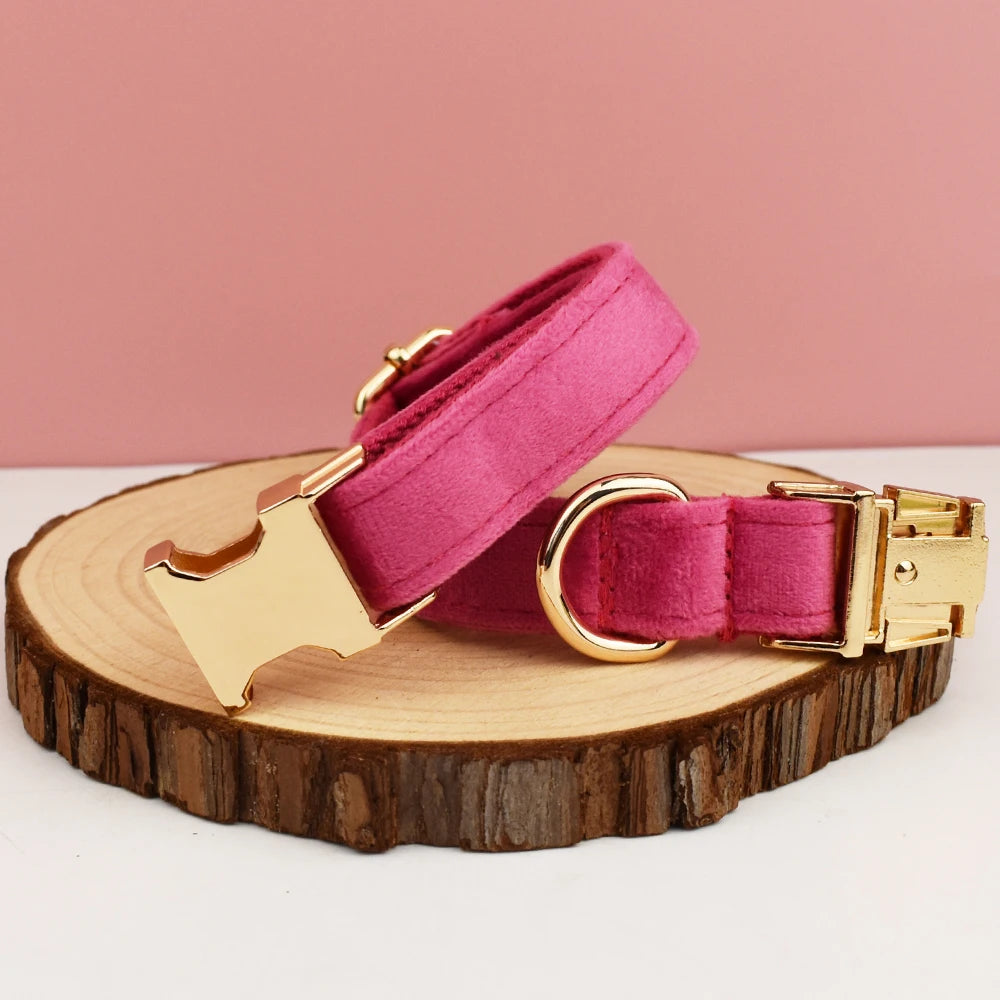 Velvet Dog Collar & Leash Set – Free Custom Engraving for Medium & Large Dogs, Stylish Pet Necklace Collar Accessory.