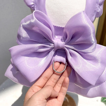 Solid Color Pet Dress with D-Ring – Summer Outfit for Small Dogs & Cats, Cute Chihuahua & Pomeranian Puppy Dress.