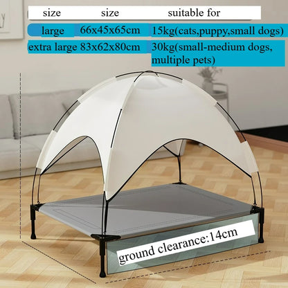 Summer Elevated Pet Tent Bed with Sunshade, Foldable Outdoor Camping Shelter for Dogs and Cats.