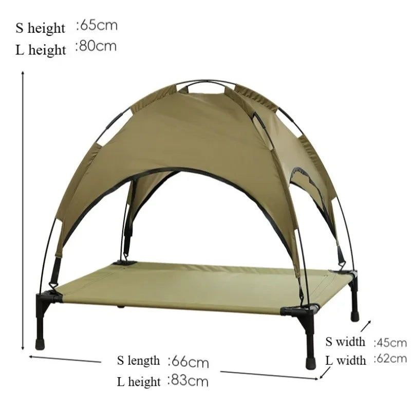 Summer Elevated Pet Tent Bed with Sunshade, Foldable Outdoor Camping Shelter for Dogs and Cats.