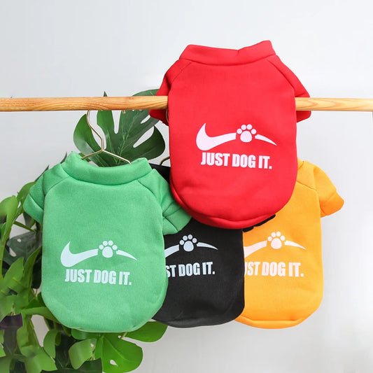 Cute Autumn & Winter Velvet Pet Hoodie – English Letter Round Neck Sweater for Dogs.