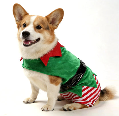 Christmas Elf Costume for Dogs Festive Holiday Party Outfit, Striped Winter Coat for Small and Medium Pets.