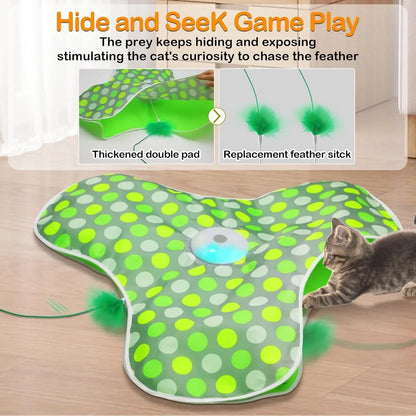 Smart Interactive Hide & Seek Cat Toy – Motion-Activated Mouse Squeaky Toy with Moving Concealed Feathers for Kittens & Indoor Cats.