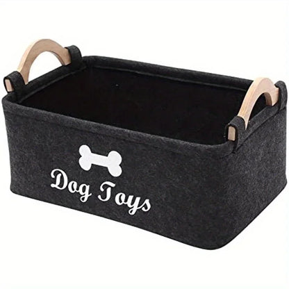 1PC Felt Pet Toy Storage Box – Durable Dog Toy Organizer Basket for Toys, Blankets, Leashes & Pet Food