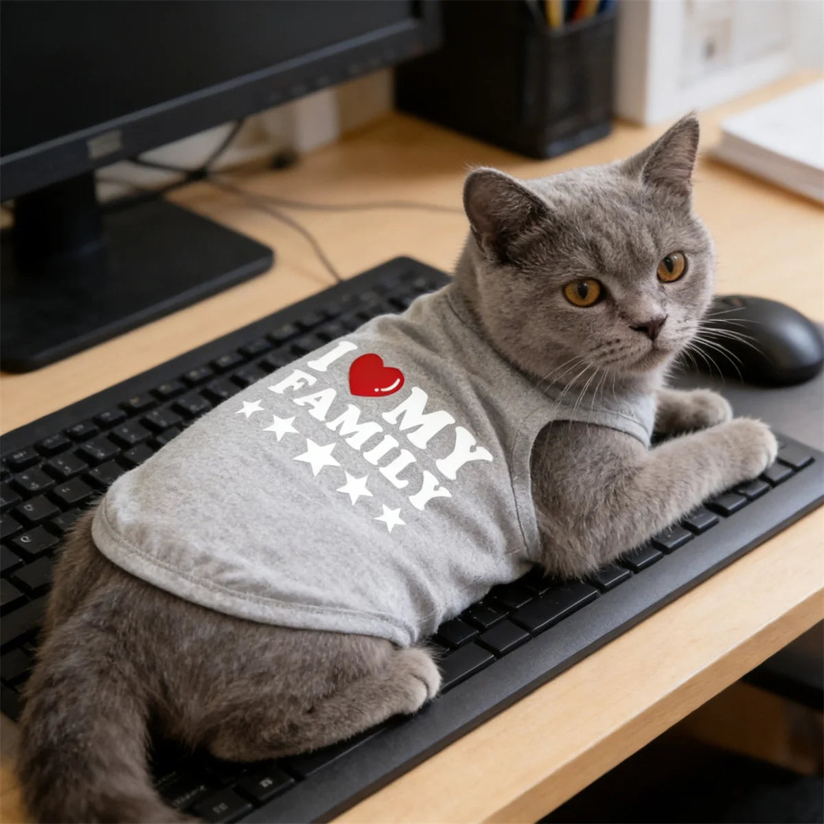 I Love My Family Pet Vest – Soft Sleeveless Letter Print T-Shirt for Dogs, Puppies & Cats.