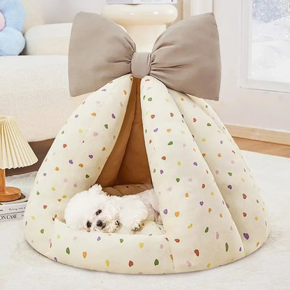 Small Dog Enclosed Bed Warm Cozy All Season House Soft Pet Bed for Dogs.