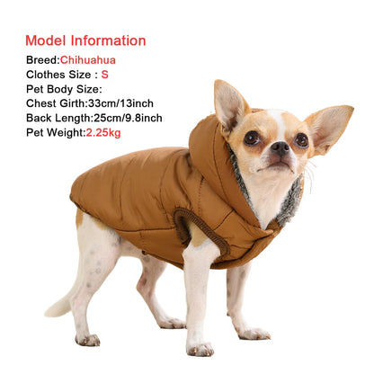 Warm Fleece Dog Hoodie Coat – Thick Cozy Winter Jacket with D-Ring for Small & Medium Dogs, Comfortable Puppy Parka Outfit.