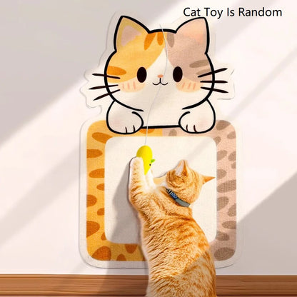 Self-Adhesive Cat Scratcher – Wall-Mounted Felt Scratch Mat with Hanging Toy, Durable Cat Scratching Pad for Cats.