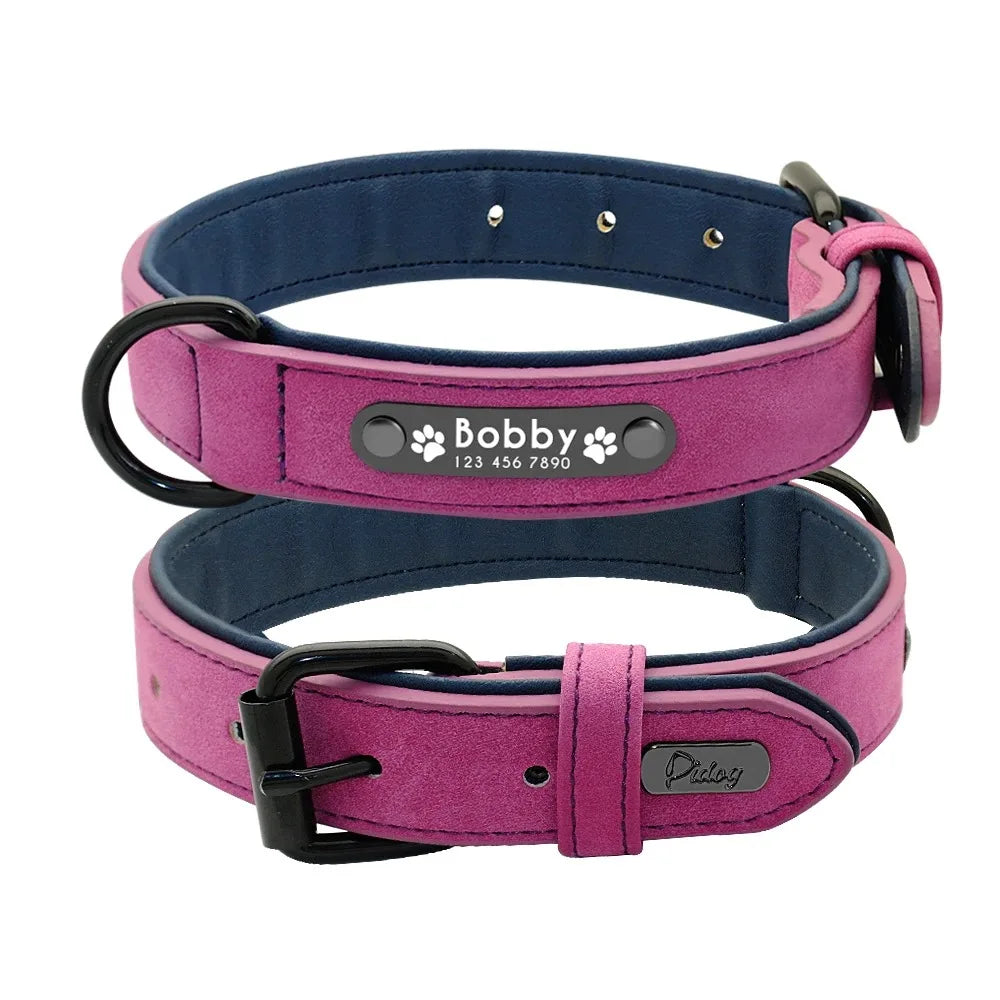 Personalized Leather Dog Collar – Custom Name ID Tag Collar for Small, Medium & Large Dogs, Durable Adjustable Pet Accessory.