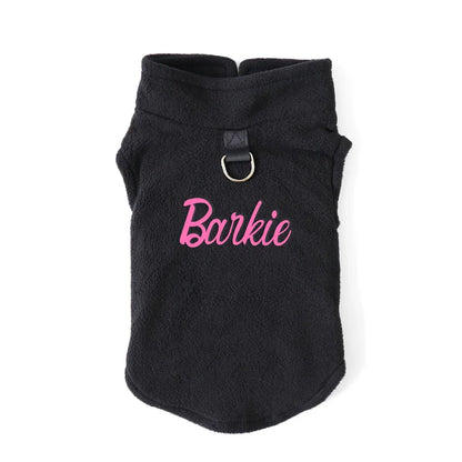 Barki Polar Fleece Dog Vest – Warm Letter Print Streetwear with Dual Buckle Design for Small & Medium Dogs, Perfect for Autumn & Spring.