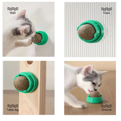 Catnip Cat Wall Stick-on Ball Toy Scratchers Treats Healthy Natural Removes Balls to Promote Digestion Cat Grass Snack.