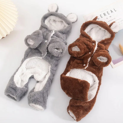 Cute Thickened Fleece Dog Jumpsuit – Warm Autumn & Winter Four-Leg Bear Costume for Small Dogs.