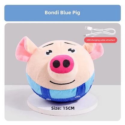 Interactive Electric Dog Toy – USB Rechargeable Plush Jumping Ball Puzzle Toy (Clown/Pig Cartoon Design) for Dog Training & Play.