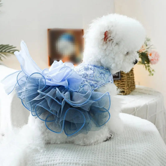 Fluffy Puppy Princess Dress – Soft Fairy Skirt with Big Bow, Elegant Wedding & Birthday Outfit for Dogs, Cute Party Clothing.