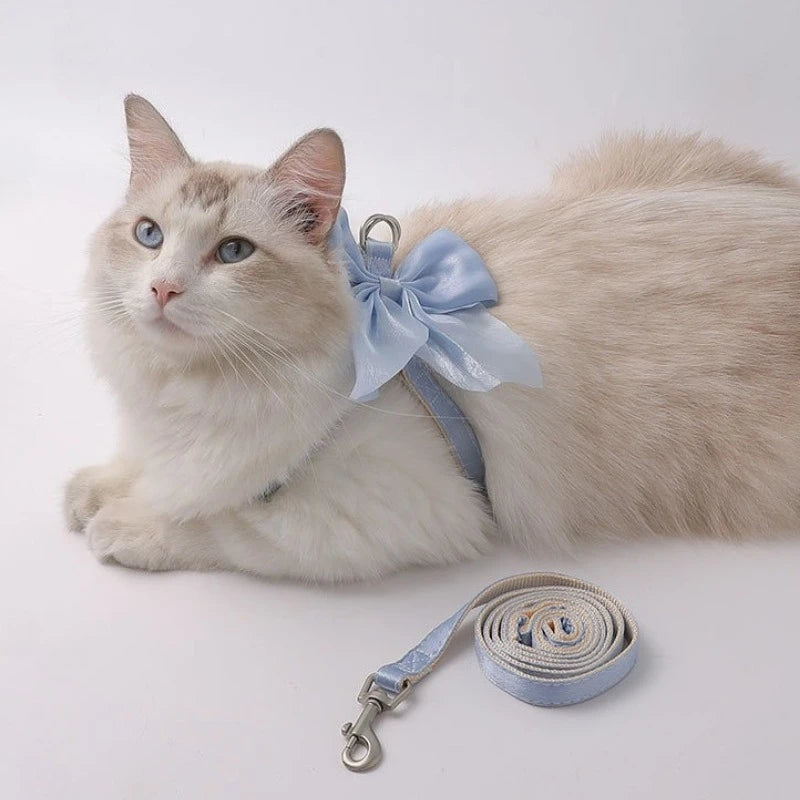 Cute Bowknot Cat Harness & Leash Set – Adjustable Pet Harness with Traction Rope for Cats, Kittens, Puppies