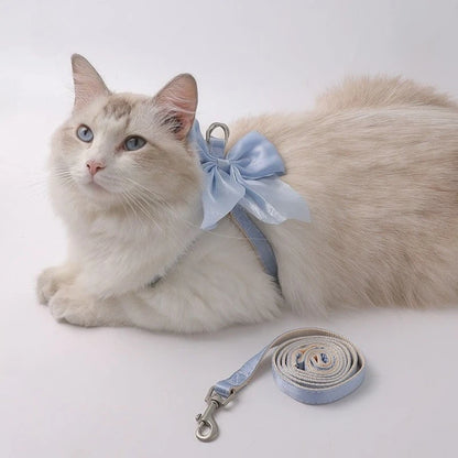 Cute Bowknot Cat Harness & Leash Set – Adjustable Pet Harness with Traction Rope for Cats, Kittens, Puppies