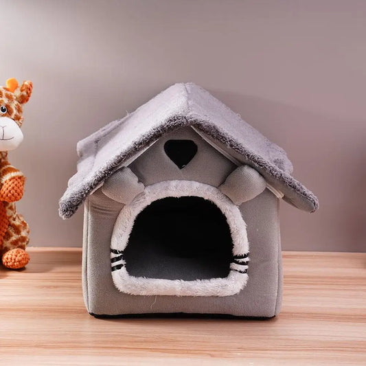Cozy Pet Cave Bed with Soft Cushion, Warm Indoor Tent House for Cats, Puppies, and Small Dogs.