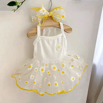 Princess Dog Dress – Cute Mesh Summer Pet Skirt with Bow & Lace for Puppies and Kittens,