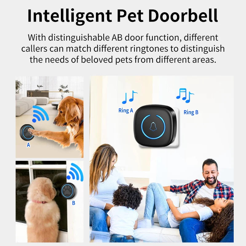 Pet Training Doorbell Button – 300m Range Wireless Ringer with 60 Sounds, High-Volume Smart Bell for Cat & Dog Communication Training.