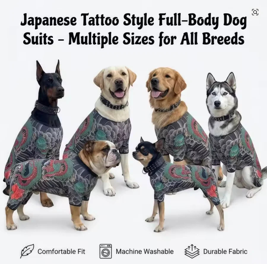 Streetwear Pet Tattoo Bodysuit – 4-Way Stretch Full-Body Costume for Small to Large Dogs & Cats (S–10XL).