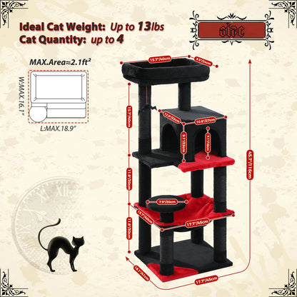 Gothic Cat Tree for Indoor Cats – Tall Multi-Level Cat Tower with Super Large Hammock, Cozy Condo, Top Perch & Sisal Scratching Posts.