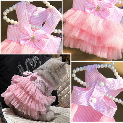 Summer Lace Dress – Cute Striped Princess Skirt Outfit for Dogs & Cats, Lightweight Puppy Fashion Apparel.