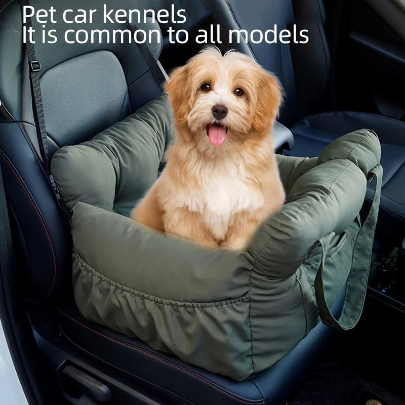 Dog Car Seat with Safety Belt – Non-Slip Washable Pet Car Bed & Travel Carrier for Small Dogs, Secure Straps for Safe Car Rides.