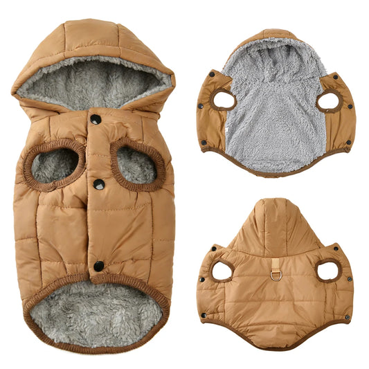 Warm Fleece Dog Hoodie Coat – Thick Cozy Winter Jacket with D-Ring for Small & Medium Dogs, Comfortable Puppy Parka Outfit.