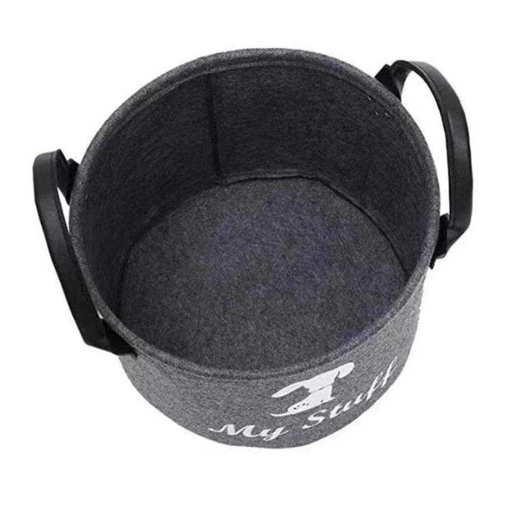 Felt Pet Toy Storage Basket for Toys, Blankets, Leashes, and Food.