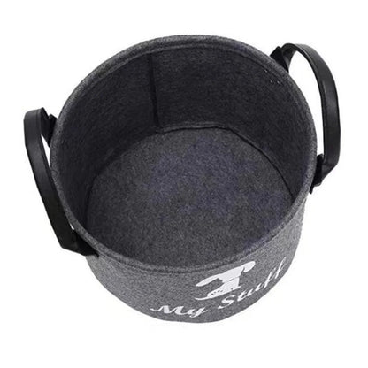 Felt Pet Toy Storage Basket for Toys, Blankets, Leashes, and Food.
