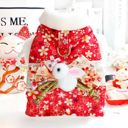 Princess Cherry Blossom Kimono Dress for Dogs & Cats – Romantic Cotton-Padded Pet Outfit for Small Dogs, Teddy Breeds & Cats.