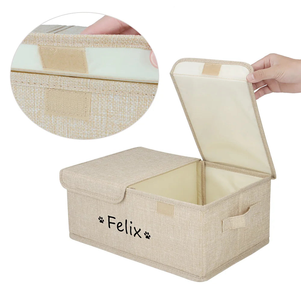 Personalized Dog Toy Storage Box with Lid and Custom Name Print