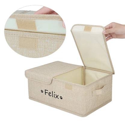 Personalized Dog Toy Storage Box with Lid and Custom Name Print
