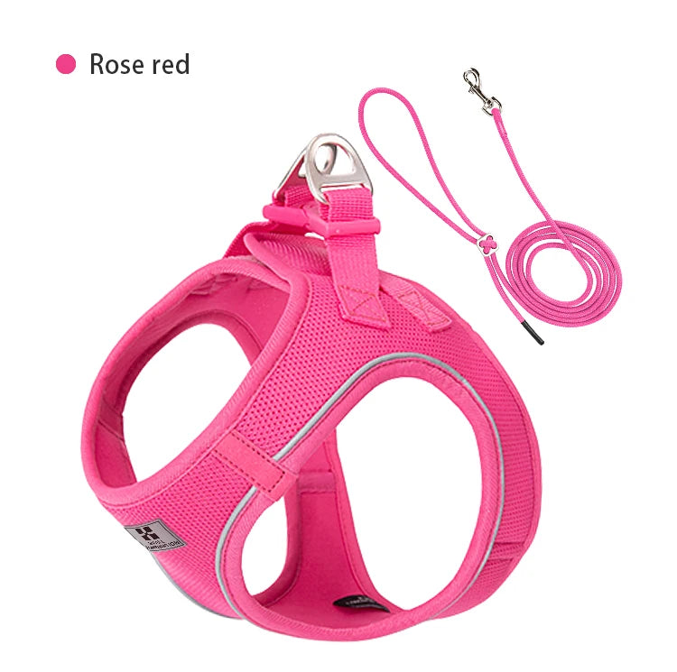 Adjustable Reflective Dog Harness & Leash Set – Comfortable Pet Vest for Small & Medium Dogs & Cats, Ideal for Outdoor Walking.