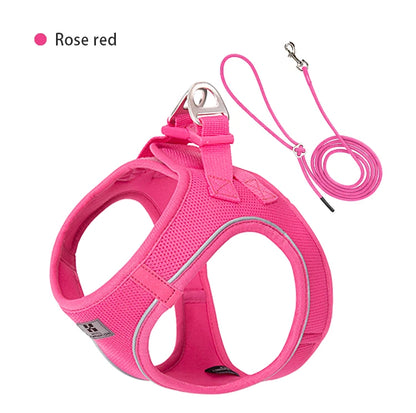 Adjustable Reflective Dog Harness & Leash Set – Comfortable Pet Vest for Small & Medium Dogs & Cats, Ideal for Outdoor Walking.