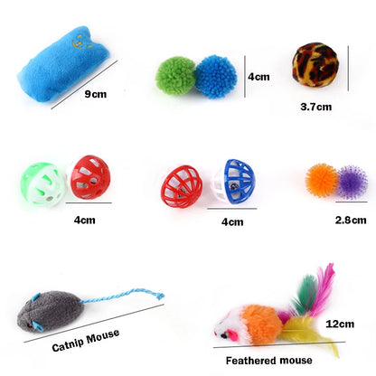 12PCS/20PCS Cat Toy Set – Interactive Kitten Toy Variety Pack with Teaser Wand, Sisal Mice, Bell Balls & Fun Cat Accessories.