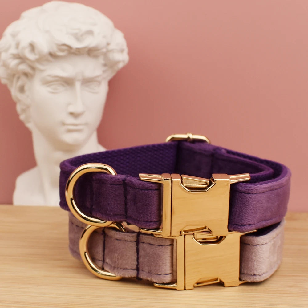 Velvet Dog Collar & Leash Set – Free Custom Engraving for Medium & Large Dogs, Stylish Pet Necklace Collar Accessory.