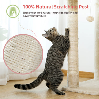 Adjustable Floor-to-Ceiling Cat Tree Tower (236–258cm) – Indoor Cat Condo with Natural Scratching Posts, Acrylic Perch, Hammock Beds & Cozy Cave.