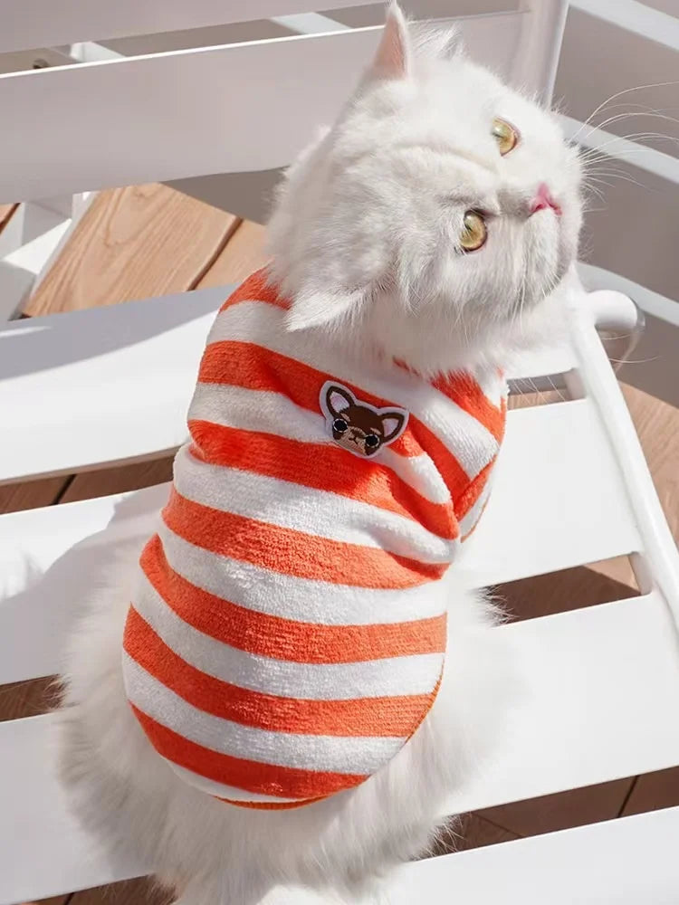 Winter Fleece Pet Coat – Striped Puppy Dog Jacket & Sweatshirt for Small and Medium Dogs, Cute Warm Pet Outfit.
