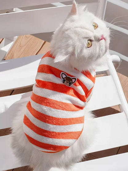 Winter Fleece Pet Coat – Striped Puppy Dog Jacket & Sweatshirt for Small and Medium Dogs, Cute Warm Pet Outfit.