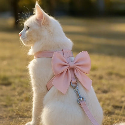Cute Bowknot Cat Harness & Leash Set – Adjustable Pet Harness with Traction Rope for Cats, Kittens, Puppies