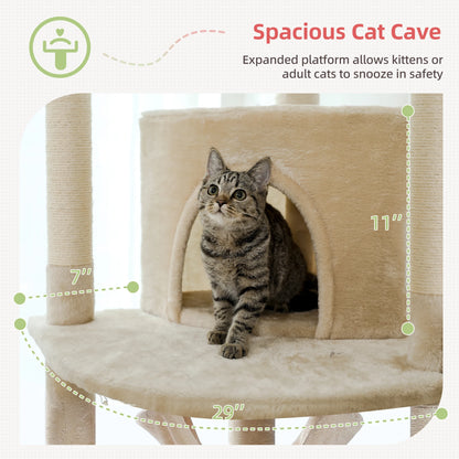 Adjustable Floor-to-Ceiling Cat Tree Tower (236–258cm) – Indoor Cat Condo with Natural Scratching Posts, Acrylic Perch, Hammock Beds & Cozy Cave.