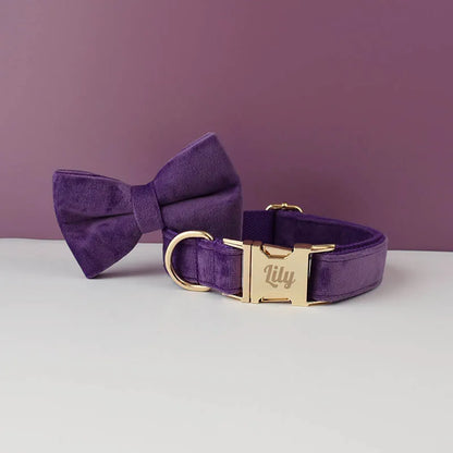 Velvet Dog Collar & Leash Set – Free Custom Engraving for Medium & Large Dogs, Stylish Pet Necklace Collar Accessory.