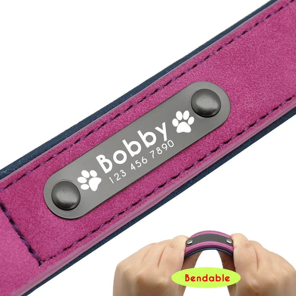 Personalized Leather Dog Collar – Custom Name ID Tag Collar for Small, Medium & Large Dogs, Durable Adjustable Pet Accessory.