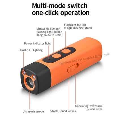 Rechargeable Ultrasonic Dog Repeller – Anti-Barking Training Device with LED Flashlight for Safe Dog Deterrent & Behavior Control.