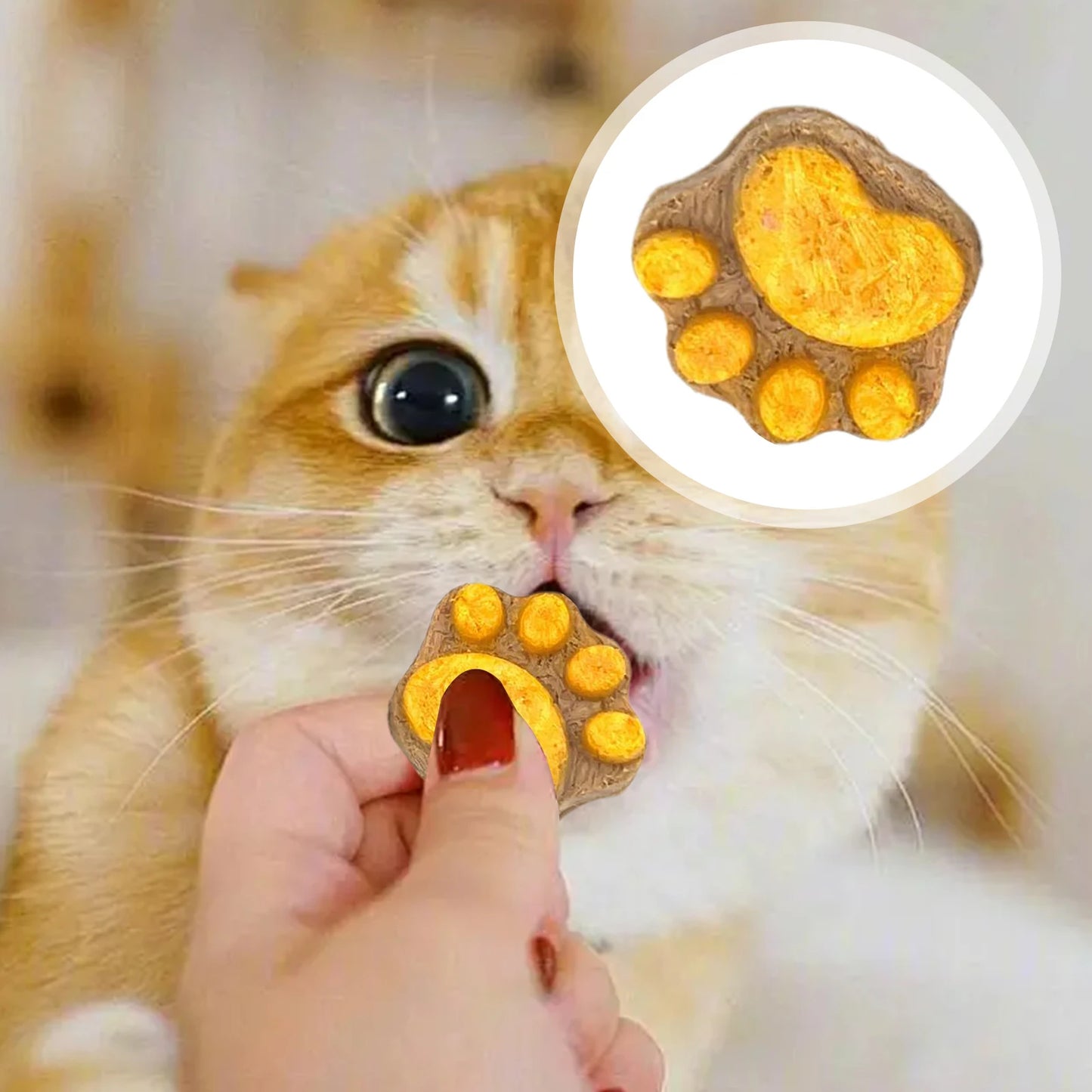 Paw-Shaped Cat Treats, Dental Chews for Teeth Cleaning, Daily Reward Snacks for Kittens and Adult Cats.
