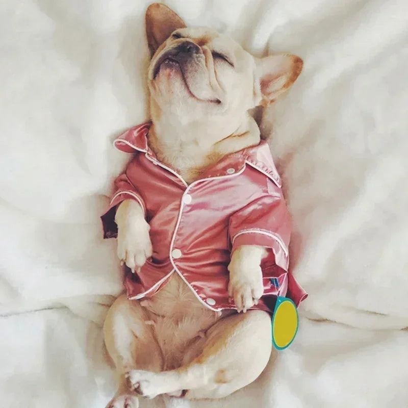 Soft Silk Pet Pajamas – Comfortable Dog & Cat Sleepwear Shirt for Small Pets, Lightweight Cozy Home Clothing.